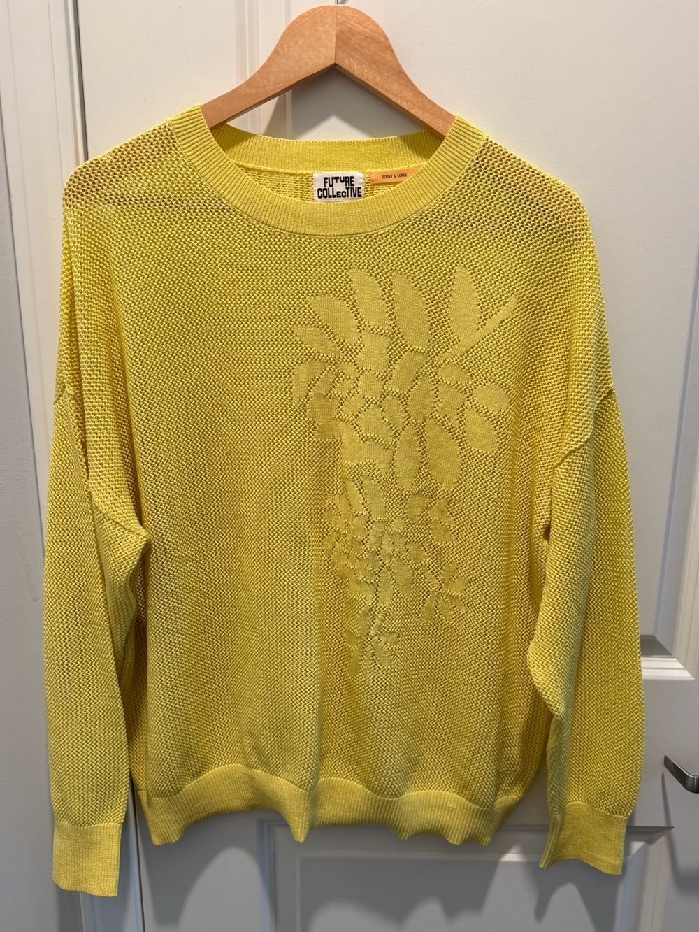 Future Collective x Jenny K. Lopez Floral Knit Sweater Large Yellow Oversized